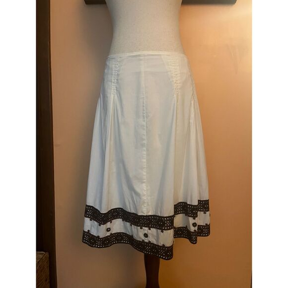 Apt. 9 Dresses & Skirts - Y2K White Cotton Midi Skirt Beaded Floral Brown Lace Trim